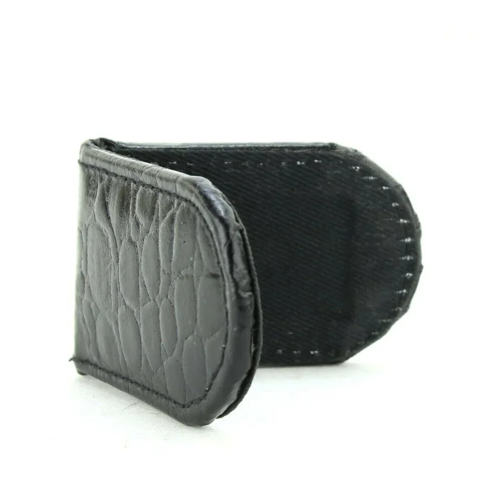 Genuine Leather Black Croc Embossed Design Magnetic Slim NWT Money Clip